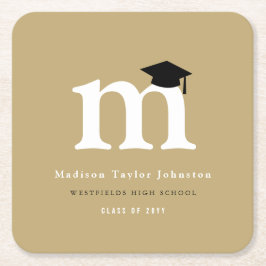 Posavasos Cuadrado De Papel Fiesta Clásico Monograma M Y Graduación De Grado