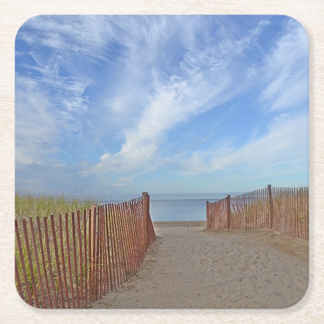 Posavasos Cuadrado De Papel Fiesta Coaster de Seashore Beach (Anverso)