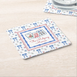 Posavasos Cuadrado De Papel Fiesta de acuarela Mahjong Tiles & Bows