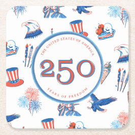 Posavasos Cuadrado De Papel Fiesta de Acuarela Patriótica del 250º 4 de Julio