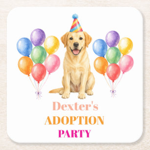 Posavasos Cuadrado De Papel Fiesta de Adopción Día de Gotcha Perro Labrador Ma