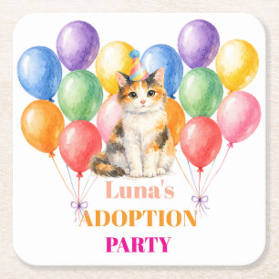 Posavasos Cuadrado De Papel Fiesta de adopción Día de sorpresa Gato calicó Mas
