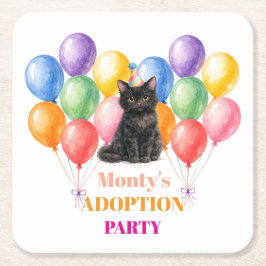 Posavasos Cuadrado De Papel Fiesta de adopción Día de sorpresa Gato negro Masc