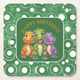 Posavasos Cuadrado De Papel Fiesta de adorable bebé dinosaurio