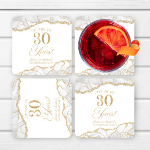 Posavasos Cuadrado De Papel Fiesta de aniversario de 30 años de ágata de oro b