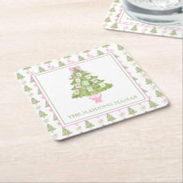 Posavasos Cuadrado De Papel Fiesta de árbol de navidad color rosa Mahjong