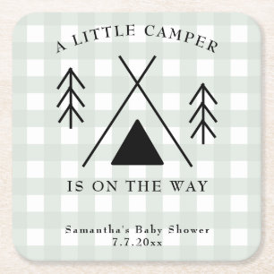 Posavasos Cuadrado De Papel Fiesta de baby shower de camping