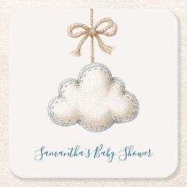 Posavasos Cuadrado De Papel Fiesta de Baby Shower en la nube nueve