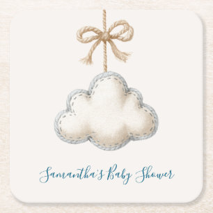 Posavasos Cuadrado De Papel Fiesta de Baby Shower en la nube nueve