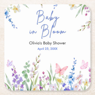 Posavasos Cuadrado De Papel Fiesta de Baby Shower Floral Spring Baby in Bloom 