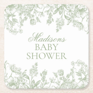 Posavasos Cuadrado De Papel Fiesta de Baby Shower Floral Vintage Chinoiserie V