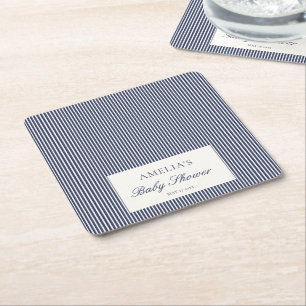 Posavasos Cuadrado De Papel Fiesta de Baby Shower Preppy de Raya de Ticking Az