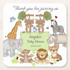 Posavasos Cuadrado De Papel Fiesta de Baby Shower Safari Animals