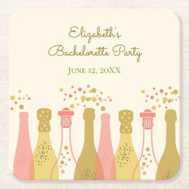 Posavasos Cuadrado De Papel Fiesta de Bachelorette de Champagne Retro Glam de
