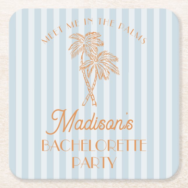 Posavasos Cuadrado De Papel Fiesta de bachillerato de la playa Blue Palm Sprin (Anverso)