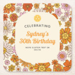 Posavasos Cuadrado De Papel Fiesta de baloncesto con patrón floral retro Hippi<br><div class="desc">Súper divertido tiras de papel para su próximo fiesta de pickleball - el diseño presenta un patrón floral retro y su texto personalizado. Ideal para fiestas de cumpleaños o fiestas de pickleball todos los días.</div>