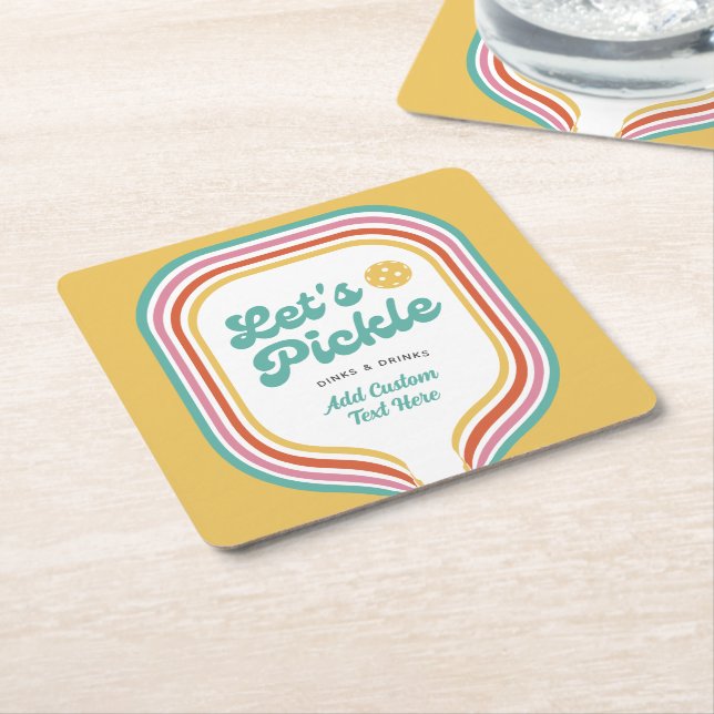 Posavasos Cuadrado De Papel Fiesta de baloncesto Pickle Retro raya arcoiris (En perspectiva)