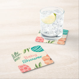 Posavasos Cuadrado De Papel Fiesta de Bebé Botánico Boho