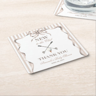 Posavasos Cuadrado De Papel Fiesta de Bebé de Golf Neutral en Beige Vintage
