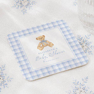 Posavasos Cuadrado De Papel Fiesta de Bebé de Oso de Peluche Vintage a Cuadros