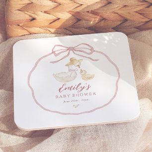 Posavasos Cuadrado De Papel Fiesta de Bebé Silly Goose Pink Bow Wildflower