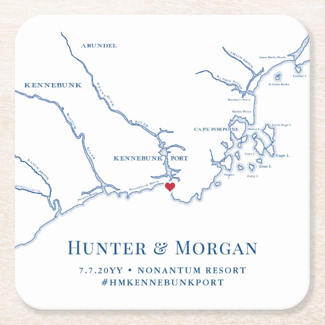 Posavasos Cuadrado De Papel Fiesta de bienvenida de Kennebunkport Maine Boda (Anverso)