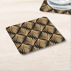 Posavasos Cuadrado De Papel Fiesta de Bodas Art Déco Negro y Oro