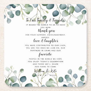 Posavasos Cuadrado De Papel Fiesta de bodas de Eucalyptus/boda Gracias