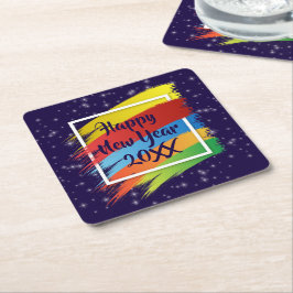 Posavasos Cuadrado De Papel Fiesta de Brush Strokes Happy New Year 20xx