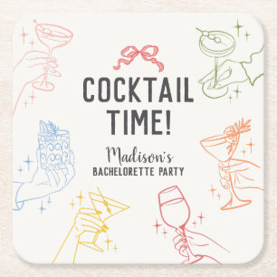 Posavasos Cuadrado De Papel Fiesta de Cóctel Colorida Retro Fiesta de Despedid