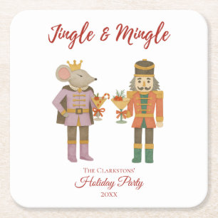 Posavasos Cuadrado De Papel Fiesta de cóctel Jingle Mingle personalizado blanc