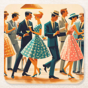 Posavasos Cuadrado De Papel Fiesta de cócteles bailando Martinis Modernos de m