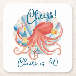 Posavasos Cuadrado De Papel Fiesta de Cócteles Costeros Cheers