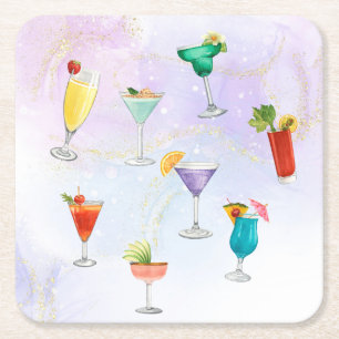 Posavasos Cuadrado De Papel Fiesta de cócteles de arcoiris brillante bebidas d