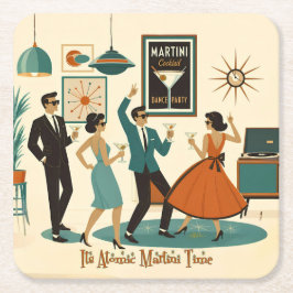Posavasos Cuadrado De Papel Fiesta de Cócteles Es Hora del Martini de Época Mo