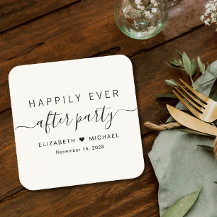 Posavasos Cuadrado De Papel Fiesta de Cream Wedding Reception Felices para Sie
