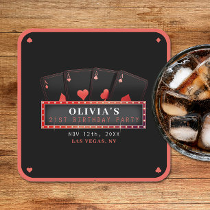 Posavasos Cuadrado De Papel Fiesta de cumpleaños 21 Red & Black Aces