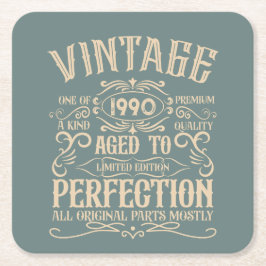 Posavasos Cuadrado De Papel Fiesta de cumpleaños 35 vintage personalizada