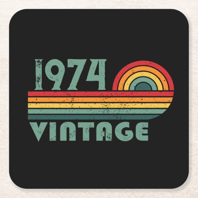 Posavasos Cuadrado De Papel Fiesta de cumpleaños 50 vintage personalizada (Anverso)