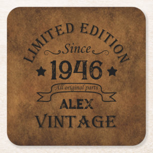 Posavasos Cuadrado De Papel Fiesta de cumpleaños 80 vintage personalizada