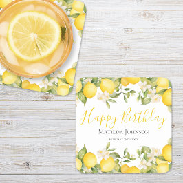 Posavasos Cuadrado De Papel Fiesta de cumpleaños amarillo de Zesty Lemons Fun