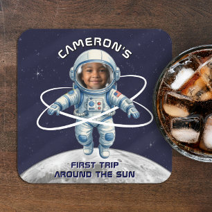 Posavasos Cuadrado De Papel Fiesta de Cumpleaños de Astronauta 1er Viaje Alred