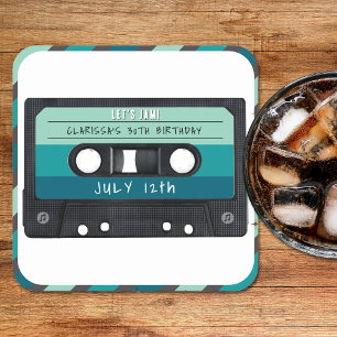 Posavasos Cuadrado De Papel Fiesta de cumpleaños de Cassette Tape Blue Retro