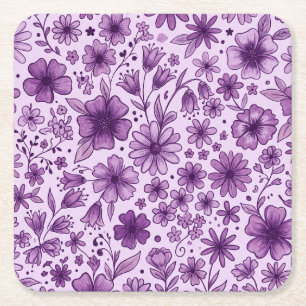 Posavasos Cuadrado De Papel Fiesta de Cumpleaños de Flores Florales Lilas Mora