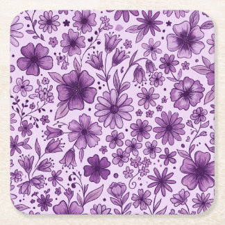Posavasos Cuadrado De Papel Fiesta de Cumpleaños de Flores Florales Lilas Mora