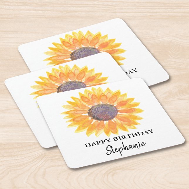 Posavasos Cuadrado De Papel Fiesta de Cumpleaños de Girasol (Subido por el creador)