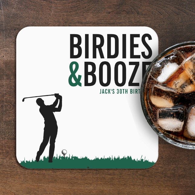 Posavasos Cuadrado De Papel Fiesta de cumpleaños de golf para adultos: Birdies (Birdies & Booze Adult Golf Birthday Party Square Paper Coaster
)