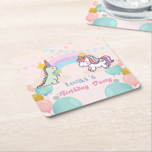 Posavasos Cuadrado De Papel Fiesta de cumpleaños de gradiente de arcoiris de D