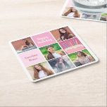 Posavasos Cuadrado De Papel Fiesta de cumpleaños de la Personalizado de Collag<br><div class="desc">Presentadores de papel de la fiesta de cumpleaños de las personalizados bonitos con un collage de 6 plantillas de fotos de una joven o chica adolescente con su nombre en las lindas plazas rosas junto a una hermosa torta de cumpleaños. Decoración personalizada de cumpleaños feliz.</div>