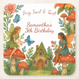 Posavasos Cuadrado De Papel Fiesta de cumpleaños de los Jardín de Hadas Mágica